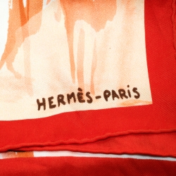 Pre Owned Hermes Orange Sur Les Rives Du Leman Printed Silk Square Scarf