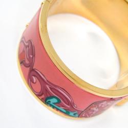 Hermes Charniere Printed Enamel Gold Plated Wide Uni Bracelet 