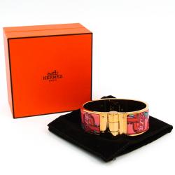Hermes Charniere Printed Enamel Gold Plated Wide Uni Bracelet 
