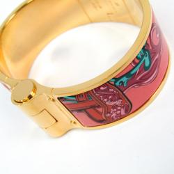 Hermes Charniere Printed Enamel Gold Plated Wide Uni Bracelet 