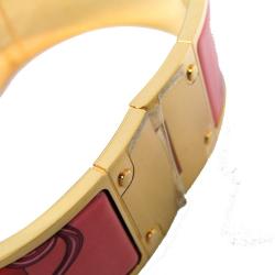 Hermes Charniere Printed Enamel Gold Plated Wide Uni Bracelet 