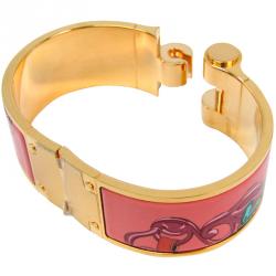 Hermes Charniere Printed Enamel Gold Plated Wide Uni Bracelet 