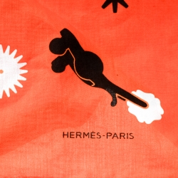 Pre Owned Hermes Orange Spurs Printed Cotton Square Scarf