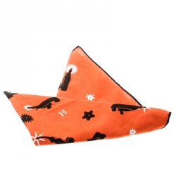 Pre Owned Hermes Orange Spurs Printed Cotton Square Scarf