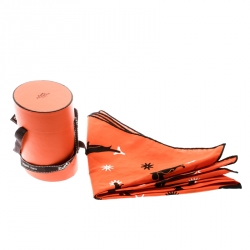 Pre Owned Hermes Orange Spurs Printed Cotton Square Scarf