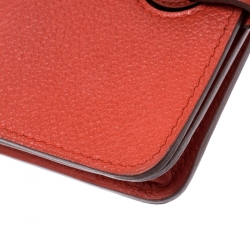 Pre Owned  حافظة بطاقات هيرمس دوغون معدن بالبلاديوم جلد توغو فيرميلون حمراء