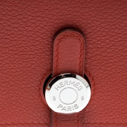 Pre Owned  حافظة بطاقات هيرمس دوغون معدن بالبلاديو م جلد توغو فيرميلون حمراء