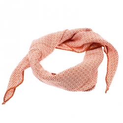Pre Owned Hermes Orange and White H Printed Silk Diamond Neck Scarf