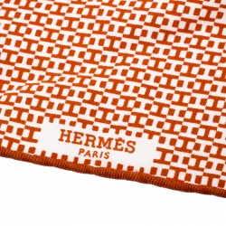Pre Owned Hermes Orange and White H Printed Silk Diamond Neck Scarf