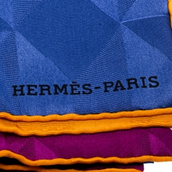 Pre Owned Hermes Multicolor Colorblock 3D Square Patterned Silk Square Scarf