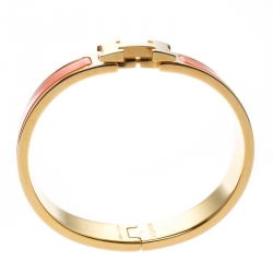 Pre Owned Hermes Clic Clac H Orange Enamel Gold Plated Narrow Bracelet PM