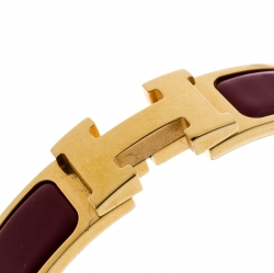 Pre Owned Hermes Clic Clac H Rouge de Chine Enamel Gold Plated Narrow Bracelet PM