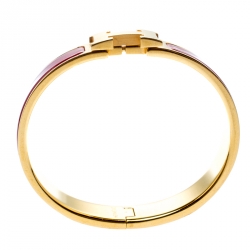 Pre Owned Hermes Clic Clac H Rouge de Chine Enamel Gold Plated Narrow Bracelet PM