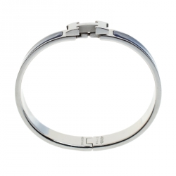 Pre Owned Hermes Clic Clac H Blue Indigo Enamel Palladium Plated Narrow Bracelet PM