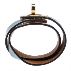 Pre Owned Hermes Kelly Double Tour Grey Leather Gold Plated Wrap Bracelet