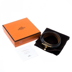Pre Owned Hermes Kelly Double Tour Grey Leather Gold Plated Wrap Bracelet