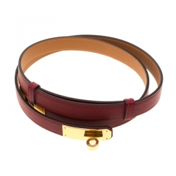 Pre Owned Hermes Rouge Casaque  Epsom Leather Gold Hardware Kelly Belt Size 96.5cm