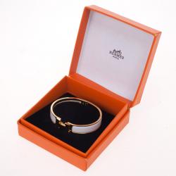 Pre Owned Hermes Clic Clac H White Enamel Gold Plated Bracelet