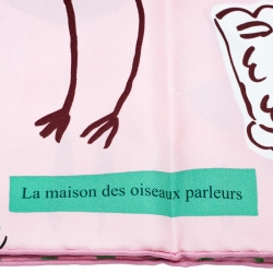 Pre Owned Hermes Pink Printed Silk La Maison des Oiseaux Parleurs Square Scarf 