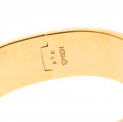 Pre Owned Hermes Clic Clac H Black Enamel Gold Plated Wide Bracelet PM