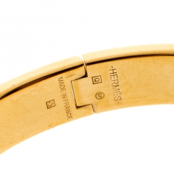 Pre Owned Hermes Clic H Aqua Blue Enamel Gold Plated Bracelet PM