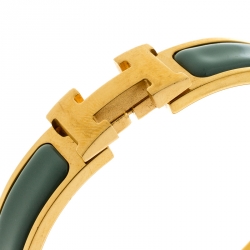 Pre Owned Hermes Clic H Aqua Blue Enamel Gold Plated Bracelet PM