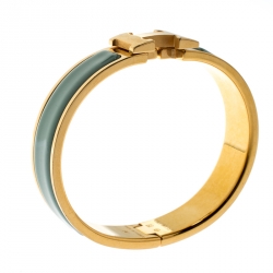 Pre Owned Hermes Clic H Aqua Blue Enamel Gold Plated Bracelet PM