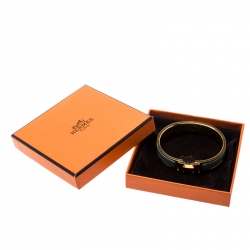 Pre Owned Hermes Clic H Aqua Blue Enamel Gold Plated Bracelet PM
