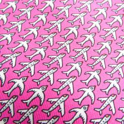 Pre Owned Hermes Pink Flying Bird Printed Ascot Silk Tie Scarf 