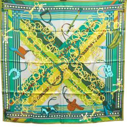 Pre Owned Hermes Green Printed Brides et Gris-Gris Silk Square Scarf 