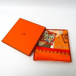 Pre Owned Hermes Orange Printed La MÃ©canique Des IdÃ©es Silk Square Scarf 