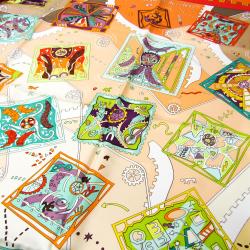 Pre Owned Hermes Orange Printed La MÃ©canique Des IdÃ©es Silk Square Scarf 