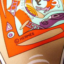 Pre Owned Hermes Orange Printed La MÃ©canique Des IdÃ©es Silk Square Scarf 