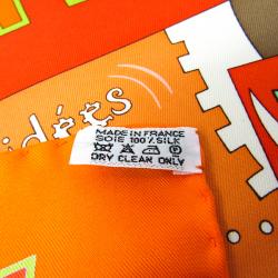 Pre Owned Hermes Orange Printed La MÃ©canique Des IdÃ©es Silk Square Scarf 