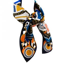 Hermes Marine Printed Le Tour du Monde en 63 Cases Printed Silk Square Scarf