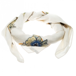 Pre Owned Hermes Cream Jungle Love Print Cashmere and Silk Square Shawl  