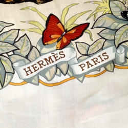 Pre Owned Hermes Cream Jungle Love Print Cashmere and Silk Square Shawl  