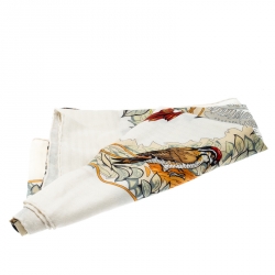 Pre Owned Hermes Cream Jungle Love Print Cashmere and Silk Square Shawl  