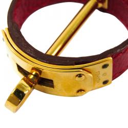 Pre Owned Hermes Kelly Red Leather Gold Plated Scarf Ring