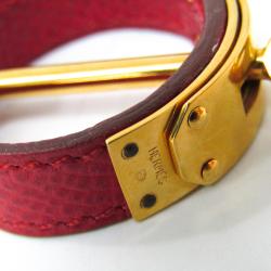 Pre Owned Hermes Kelly Red Leather Gold Plated Scarf Ring