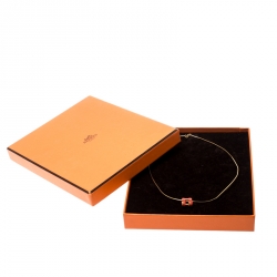 Pre Owned Hermes Pop H Coral Pink Lacquer Gold Plated Pendant Necklace