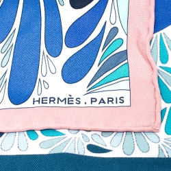 Pre Owned Hermes Blue Millefleurs Du Mexique Printed Silk Square Scarf