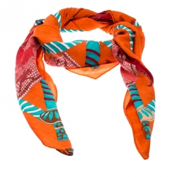 Pre Owned Hermes Multicolor Etendards et Bannieres Printed Cashmere and Silk Shawl 