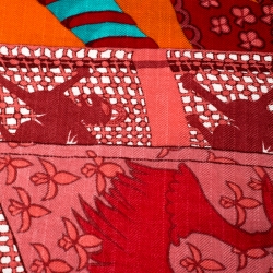Pre Owned Hermes Multicolor Etendards et Bannieres Printed Cashmere and Silk Shawl 
