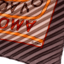 Pre Owned Hermes Brown Les Sources De La Vie Printed Plisse Silk Diamond Scarf