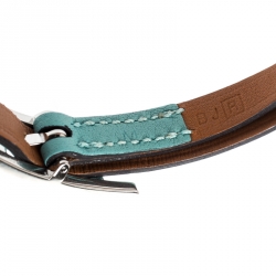 Pre Owned Hermes Hapi 3 Light Blue Leather Palladium Plated Wrap Bracelet M