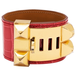 Collier de chien alligator bracelet Hermès Red in Alligator - 33654015