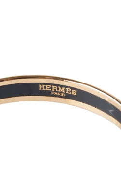 Pre Owned Hermes Multicolor Belt Printed Enamel Gold Plated Bangle Bracelet