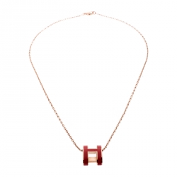 Pre Owned Hermes Pop H Pink Lacquered Rose Gold Plated Pendant Necklace