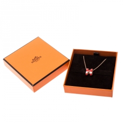 Pre Owned Hermes Pop H Pink Lacquered Rose Gold Plated Pendant Necklace